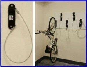Each #42488 comes with a 5ft long cushion coated security cable that can be wrapped around the frame, both rims and padlocked. Free bike room layouts. Sales@BikeRoomSolutiions.com